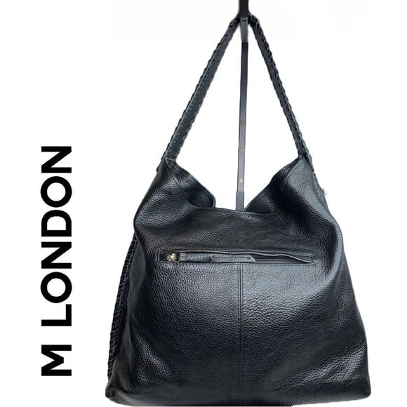 M. London Black Pebbled Leather Shoulder or Tote Bag - Picture 2 of 4